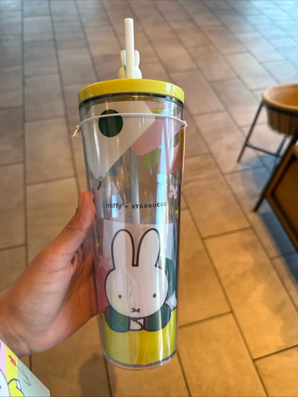 Starbucks x Miffy Yellow and Pink Clear Tumbler with Straw & Topper